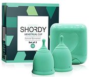 SHORDY Reusable Menstrual Cup (Small) Set of 2 with Mini Box, 100% Soft Silicone, Coupe Menstruelle, Safe Period Cup, Light Flow Kit, Feminine Hygiene, Tampons, Pads & Disc Alternative (Green)