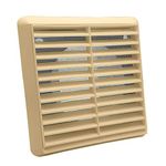 Kair Beige Louvred Wall Vent Grille 155mm External Dimension with Flyscreen and Round 100mm - 4 inch Rear Spigot