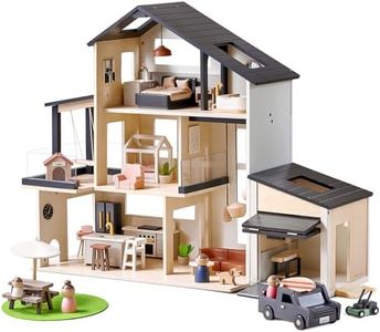 Tiny Land Modern Family Dollhouse & Wooden Dollhouse Garage Toy Set