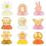 A1diee 9Pcs Groovy Hippie Boho Party Honeycomb Centerpieces Retro Boho Rainbow Daisy Flower Butterfly Peace Theme Table Topper Birthday Party Decoration for Girls Teens Baby Shower Photo Booth Props