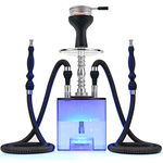 Hookah Set with Everything - Kitosun Updated Cube Modern Shisha include Vulcan HMD Silicone Phunnel Bowl Silk Pipe Coal Tongs Remote LED Light for Great Smoking | Easy Cleaning Easy Inhale 2 Hoses