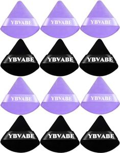 YBVABE 12pieces Powder Puff, Triangle Makeup Puff, Soft and Supple Puffs, Reusable Face Sponge with Strap for Loose Powder Mineral Powder Body Cosmetic Foundation Sponge Makeup Tool (6Black & 6Purple)