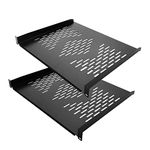 RIVECO 2 Pcs 1U Server Rack Shelf 19” Rack-Mount Trays 16 Inches Vented Cantilevers for Network Equipment Mounting, 40CM Depth, Black