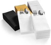 AH AMERICAN HOMESTEAD Dinner Napkins with Flatware Pocket - Pre-Folded Cloth-Like Disposable Table Napkins- Absorbent Paper Serviettes for Parties Weddings and Events - 16" x 15.5"- 100 Count - White