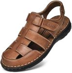 Arkbird Men's Sandals, Closed Toe Leather Fisherman Outdoor Hiking Sport Shoes Summer BROWN 9