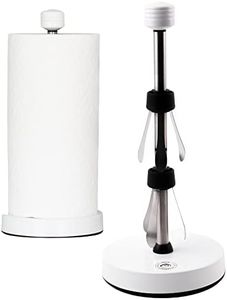 Stainless Steel White Paper Towel Holder Designed for Easy One-Handed Operation - This Sturdy Weighted Paper Towel Dispenser Countertop Model Has Suction Cups and Holds All Paper Towel Rolls
