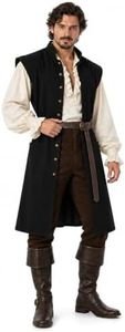 MCJC Men's Pirate Vest with Belt, Long Renaissance Costume Waistcoat for Halloween