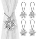 Shinowa 4-Pack Magnetic Pearl Curtain Tiebacks, Crystal Sparkling Star Window Curtain Decorative Clips, Stretchy Spring Wire No Drilling Drapery Holdbacks Curtain Holders for Home Decor, White