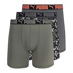 PUMA Men's 3 Pack Sportstyle Boxer Briefs, Olive Camo, L