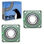 PGN UCF210-32 Pillow Block Bearing - Pack of 2 Square Flange Mounted Pillow Block Bearings - Chrome Steel Bearings with 2" Bore - Self Alignment