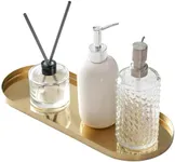 FREELOVE Mirror Gold Tray for Bathroom Vanity Perfume, Small Brass Metal Decorative Trays, Rectangle Round Oval Trinket for Napkin Glass Soap Sink Decanter Towel Candle Jewelry, 5.9''X15''