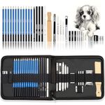 Kalour 33 Pieces Pro Drawing Kit Sketching Pencils Set,Portable Zippered Travel Case-Charcoal Pencils, Sketch Pencils, Charcoal Stick,Sharpener,Eraser.Art Supplies for Artists Beginner Adults Teens