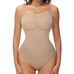 Zeecaro Strapless Shapewear Thong for Women Tummy Control Tube Top Bodysuits One Piece Leotard, Nude（brief）, Large