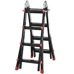 HOMCOM 13ft Aluminium Telescopic Extension Ladder, Heavy Duty Extendable Telescoping Ladder with Locking Mechanism, Non-Slip Feet 330 Pound Capacity, EN131 Standard, Black