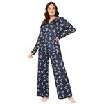 Disney Stitch Womens Pyjamas Set Nightwear Button Front Long PJs Lounge Set S-XL Women Teenagers Stitch Gifts (Navy, M)