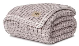 UGG Luna Knit Blanket Throw Cotton Chunky Soft Throw for Couch or Bed Cozy Warm Waffle Giftable Lightweight Blanket for Living Room Bedroom or Dorm Machine Washable, 127-cm x 177-cm, Quartz Pink