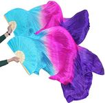 KIKIGOAL 1 Pair(Left+Right) Women Real Silk Belly Dance Fan Veil, Length 180cm Width 90cm, Gradual Purple