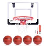 HYG Toys Indoor Mini Basketball Hoop Set for Kids and Adults Bedroom Basketball Hoop for Door & Wall with 4 Balls & Complete Basketball Accessories - Basketball Toy Gifts for Kids Boys Teens