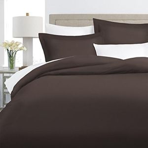 Italian Luxury 100% Long-Staple Combed Cotton Duvet Cover Set - Hypoallergenic Duvet Cover with Zippered Closure and Matching Shams - King/Cal King - Chocolate