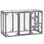 PawHut Wooden Cat House, 71" Catio Outdoor Cat Enclosure with Three Platforms, Large Door and Weather-Resistant Roof, for Multiple Cats, Grey