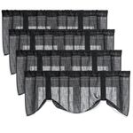 Home Queen Linen Look Tie Up Valance Curtain, Burlap Valences for Home Decoration, Length Adjustable Sheer Drape for Office and Bedroom, 4 Pieces, Black