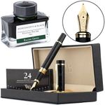 Wordsworth & Black Primori Fountain Pen Set [Black Gold], Medium Nib, Includes 50 ml Pen Ink [Green], 24 Ink Cartridges, Refill Converter and Premium Gift Case