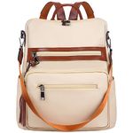 ECOTISH Women PU Leather Backpack Waterproof Casual laptop bag School Shoulder Bag for Ladies (Beige)