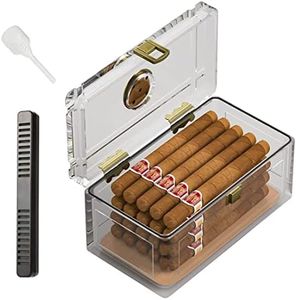 TISFA Acrylic Cigar Humidor with Humidifier and Hygrometer, Desktop Cigar Case Box That can Hold About 15-20 Cigars (S)