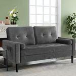 Aotumm Ciort Sofa 2 Seater, Loveseat Sofa Couch with 2 Pillows, Comfy Seat Cushion, Mid Century Modern Couch, Small Sofas for Living Room/Apartment/Bedroom, Easy Assembly Velvet Sofa (Grey)