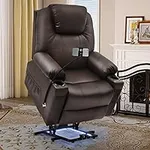 YITAHOME Recliner Chair with Phone Holder, Electric Power Lift Recliner Massage Sofa for Living Room, Home Theater Seating with Cup Holders and LED Lighting, Heated Recliner with Pockets, Brown
