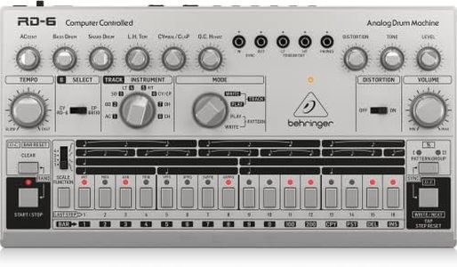 Behringer RHYTHM DESIGNER RD-6-SR Analog Drum Machine with 8 Drum Sounds, 64 Step Sequencer and Distortion Effects