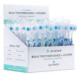 104 Pack Bulk Toothbrushes w/Cover Caps, Individually Wrapped Disposable Travel Toothbrush, Value Size, Long Lasting 3+ Months, Med-Soft Manual Teeth Brush Bristles - Blue