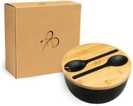 Bright Line Eating Black Eco-Friendly Bamboo Salad Bowl with Dual-Purpose Lid - Includes Tongs, BPA & PVC Free