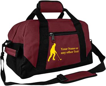 Personalized Passion 14” Small Sports Duffel Bags for Kids - Waterproof Travel Duffle with Name & Hockey Design - Maroon Two-Toned Kids Weekender Bag for Boys and Girls