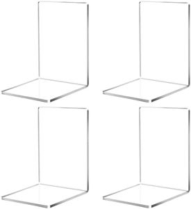 Sujetalibros de Acrílico Transparente, 4 Piezas sujeta Libros estanteria para Escuela, hogar, Oficina, Biblioteca, Dormitorio, organización de Escritorio (12,5x12,5x18,5cm)