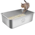 PWTAA Stainless Steel Cat Litter Box High Side Cats Toilet Metal Kitten Litter Pan, Pet Cleaning Tool for Big and Small Cats, Rabbits, Splash-Proof and Non-Stick Cat Poop Box odorless 23.6"x15.7"x7.9"