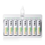 EBL Rechargeable Batteries AA with Charger Kit, 2800mAh AA Batteries 8 Counts & 8 Bay Individual Fast Battery Charger for AA AAA Ni-MH Ni-CD Battery