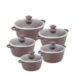 SQ Professional Nessa Granum Die-Cast Aluminium Stockpot Set with Non-Stick Coating 5pc (Ghadeer Brown)