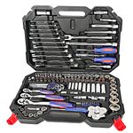 WORKPRO 123-Piece Drive Socket Set 1/2" 1/4" 3/8", CR-V Mechanic Tool Set with Quick-Release Ratchet Wrench, Spanners, Bits Set, Hex Key for Car Repair