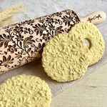 Algis Crafts | FLORAL WREATH Embossed Rolling Pin for Baking Accessories with Laser Engraved Design | Beautifully Handmade Pattern Rolling Pin | Decorative Dough Roller to Make Unique Bakes