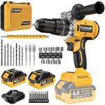 SundpeyPRO Cordless Hammer Drill 1/2" - 21V Brushless Power Drill Set with 2 x 4.0Ah Battery & 20+3 Torque & 2150RPM Electric Drills with Self-Locking Metal Chuck & Fast Charger for DIY Home Use