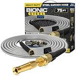 Bionic Steel Pro Metal Garden Hose 75 Ft, Rust Proof 304 Stainless Steel Water Hose with Brass Fittings, Flexible & Heavy Duty Hose, Lightweight, Kink Free & Easy Coil Outdoor Hose- 2021 Model