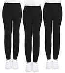 KEREDA Girls Black Leggings Kids Full Length Plain Cotton Stretchy Pants 5-13 Years 3 Packs