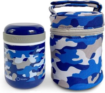 Kids Thermos for Hot Food and Soup with Insulated Lunch Bag. Food Jar Container for Boys Hot Lunches, Wide Mouth, Leakproof Easy Grip, Thermal Vacuum Seal, 10 oz Blue Camouflage