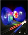 Rechargeable LED Diabolo, Translucent and Impact-Resistant Material, Triple Bearing Design for Smooth Spins, Includes Plastic Hand Sticks & Extra String, Perfect for Beginners and Performers (Blue)