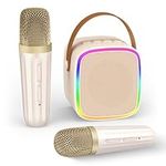 Texpot Karaoke Machine with 2 Wireless Microphones, Kids Toys Portable Bluetooth Speaker for Kids Adults Toddler, Christmas Girls Toys for 4 5 6 7 8 9 10 12 Year Old Birthday Gift Ideas (Beige)