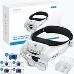 eSynic Head Magnifier Professional Headband Magnifying Glasses Rechargeable Head Magnifying Glass with Light 1X to 14X Headband Magnifier With 3 LEDS &5 Detachable Lenses for Craft Work, Reading etc