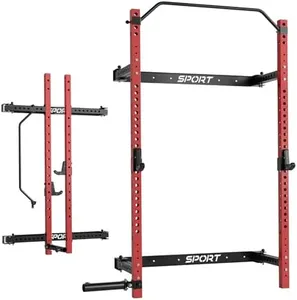 GarveeLife Folding Squat Rack for Home Gym, 2.36" x 2.36" Folding Power Rack with Pull Up Bar, J Hooks and Landmine Attachments, 1000 LBS Capacity Wall Mounted Squat Rack, Space Saving Weight Cage