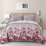 WONGS BEDDING Quilt Set Queen Size,3 Piece Pink Floral Leaves Bedspread Coverlet Set with 2 Pillowcases for All Season, Soft Mircofiber Floral Bedding Set 96"×90"