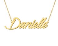 18k Gold Plated Danielle Name Necklace Initial Pendant Charm Stainless Steel Jewelry for Womens Moms